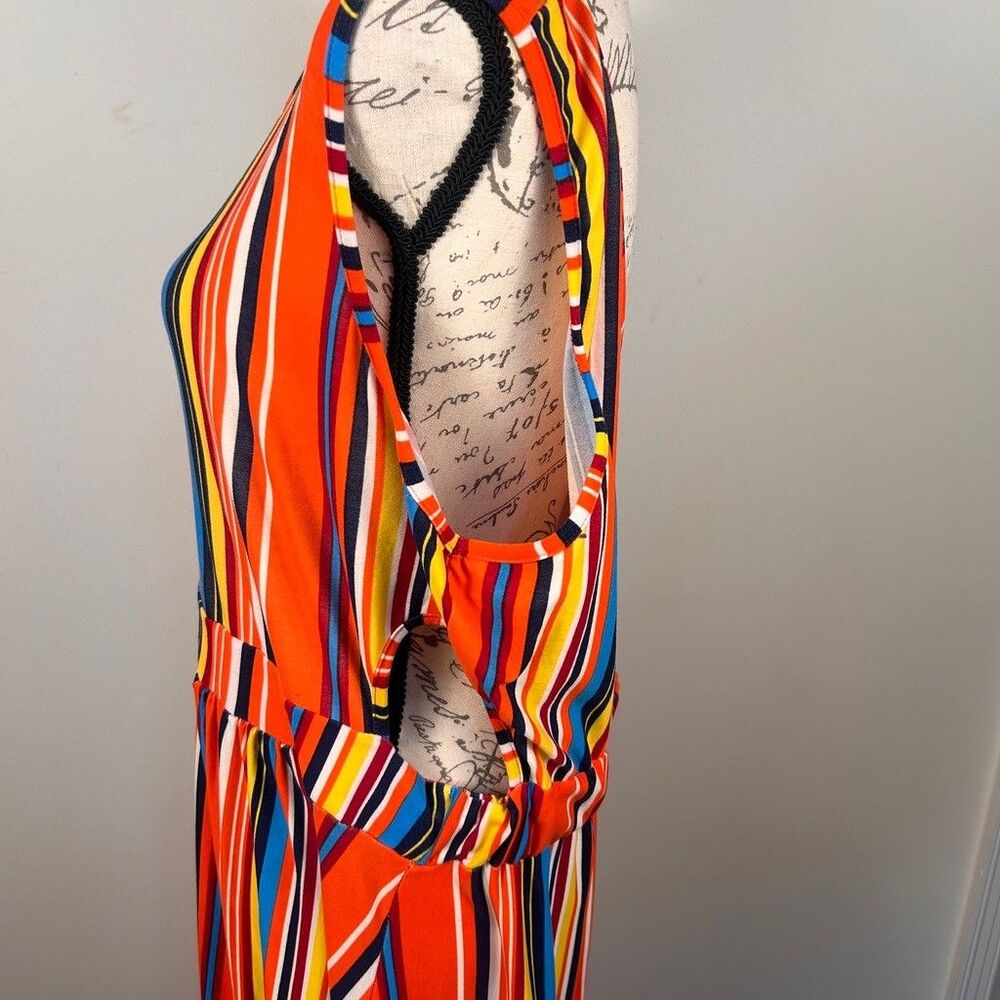 Rouge Collection Maxi Dress Womens 2X Multicolor Stripe Cut Out Sides Back Knit - Picture 5 of 12